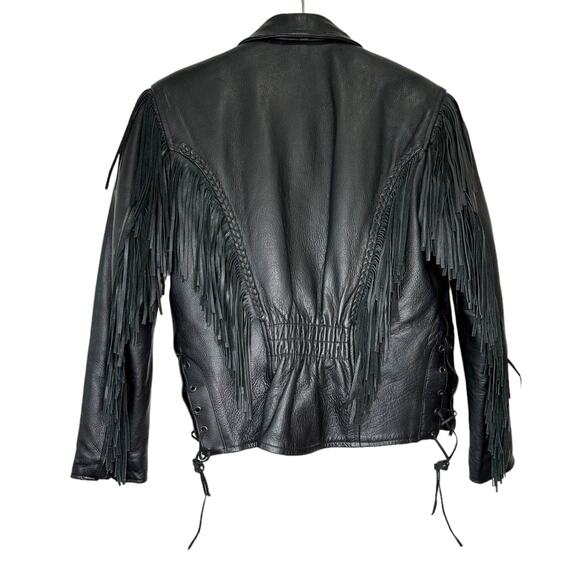 Antelope Creek Black Leather Fringe Motorcycle Jacket Size Medium - Picture 8 of 14
